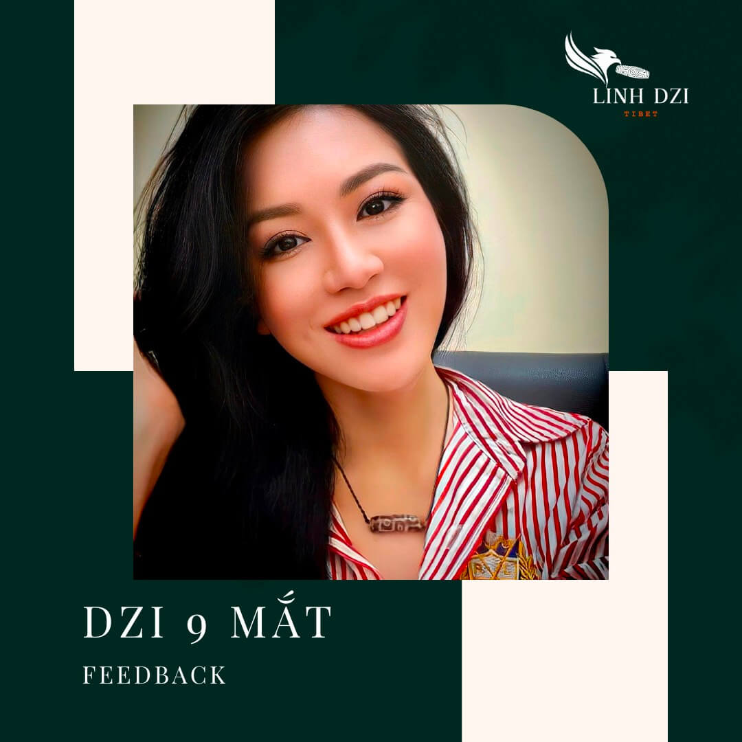 Chị Quỳnh đeo Dzi Tây Tạng của Mật Phẩm Linh Dzi