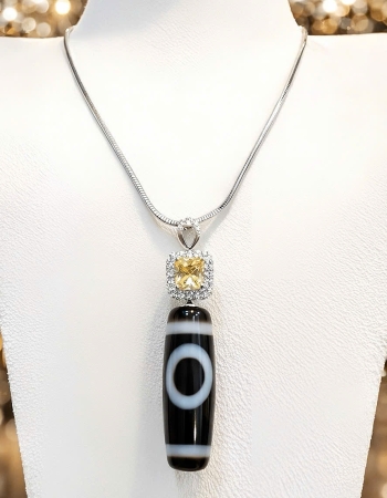 Vòng cổ Dzi 1 Mắt charm Thạch anh vàng